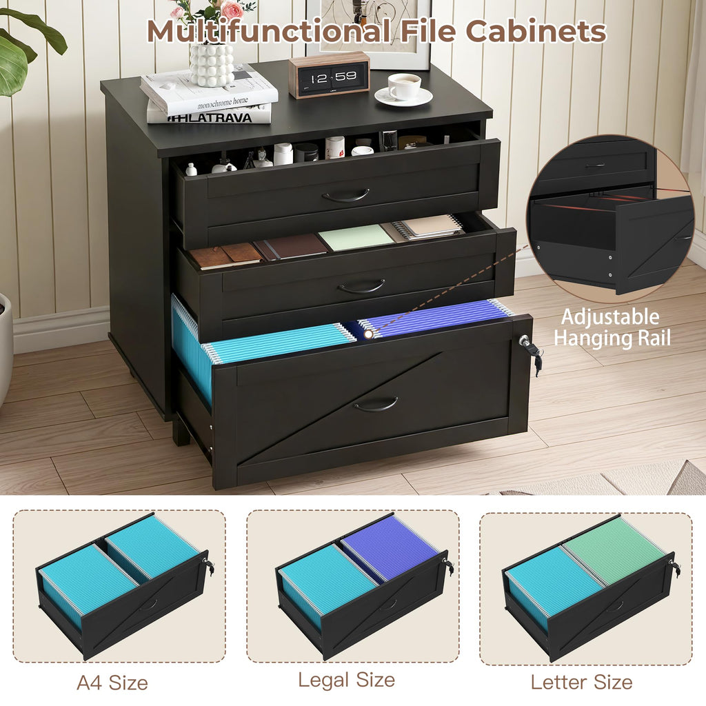 3-Drawer Wooden File Cabinet with Lock R972923