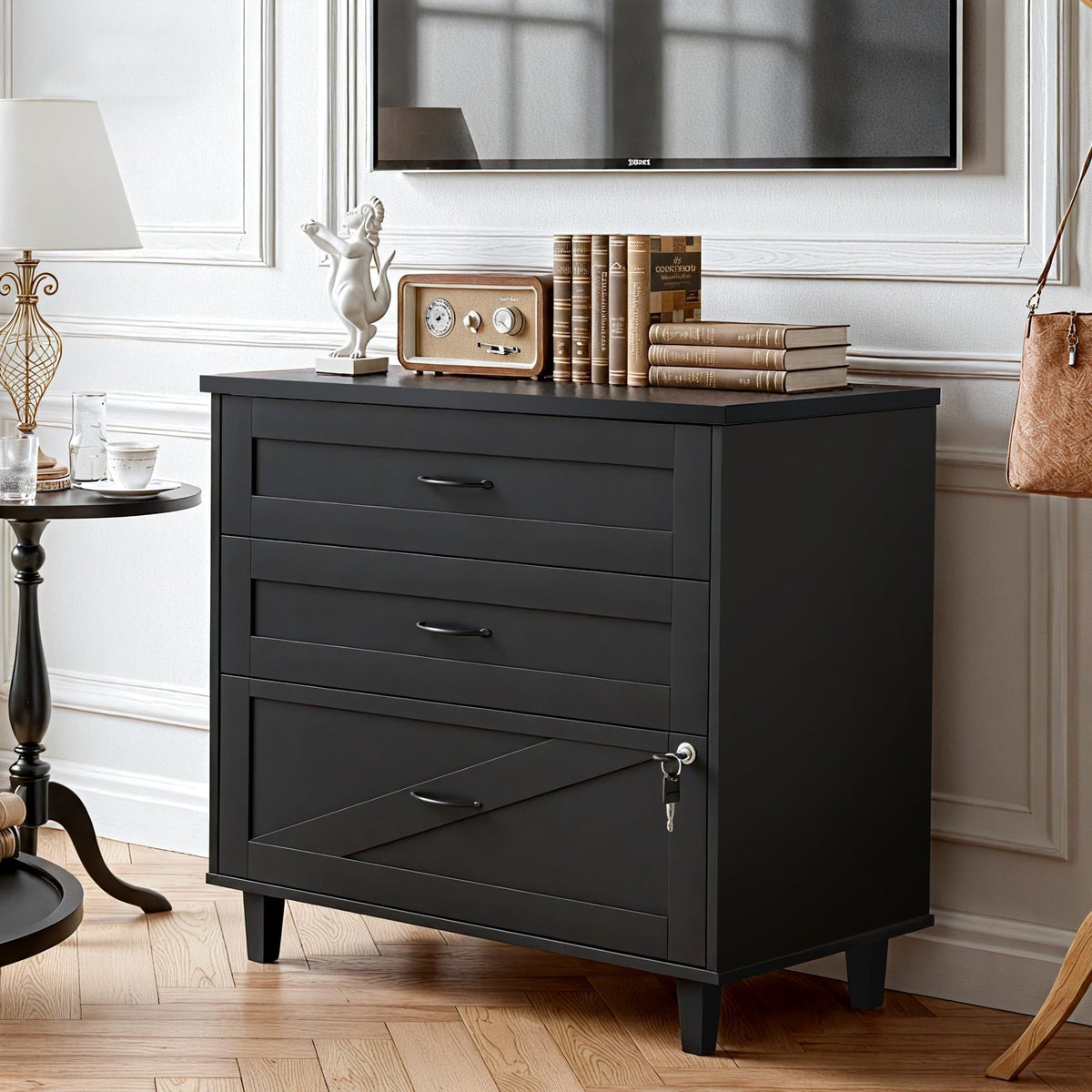 3-Drawer Wooden File Cabinet with Lock R972923