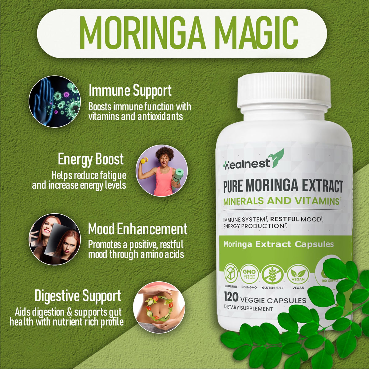 Moringa Extract Capsules 20:1 120 Capsules Vegan E154