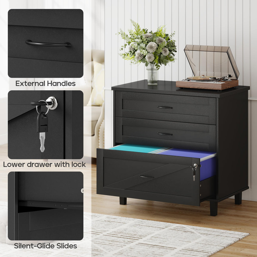 3-Drawer Wooden File Cabinet with Lock R972923