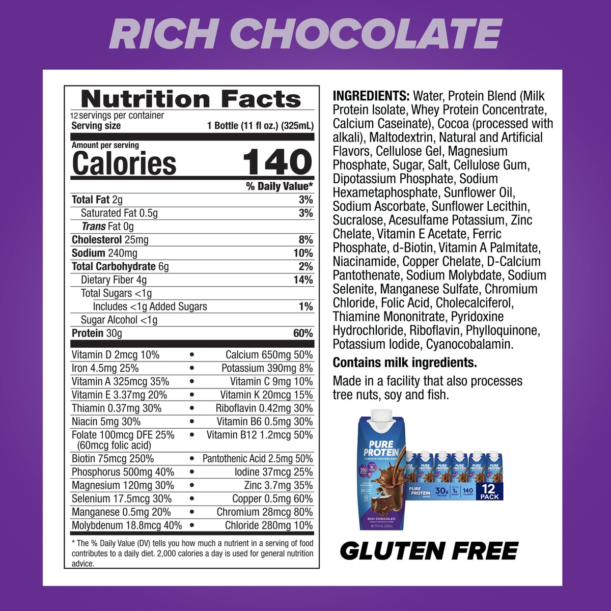 Chocolate Protein Shake 30g Protein 12 Pack J6660