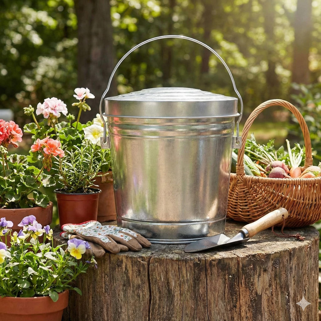 6-Gallon Galvanized Steel Trash Can with Locking Lid X197