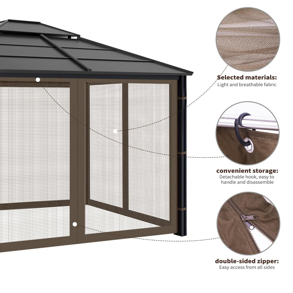 10x10 ft Coffee Gazebo Replacement Mosquito Netting U868
