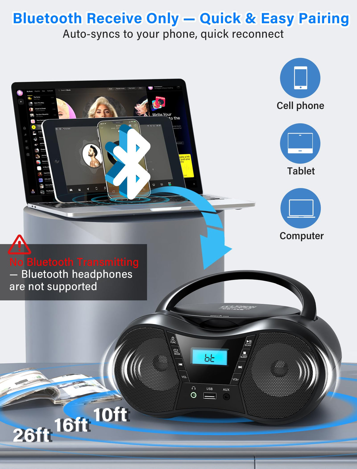 Portable Boombox CD Player with Bluetooth D860