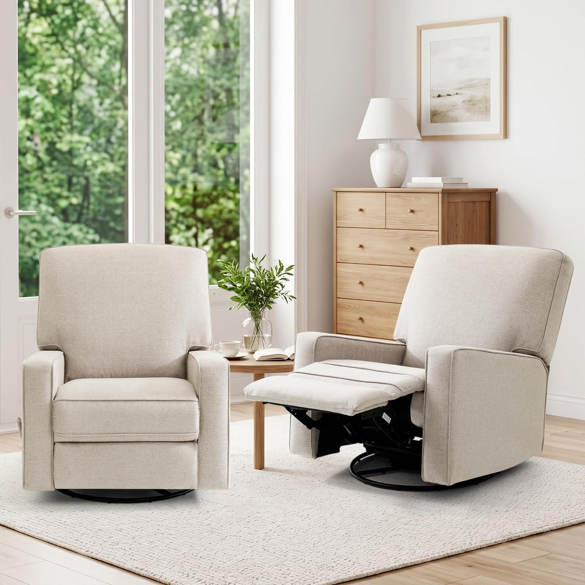 Beige Swivel Rocker Recliner Chair S7783