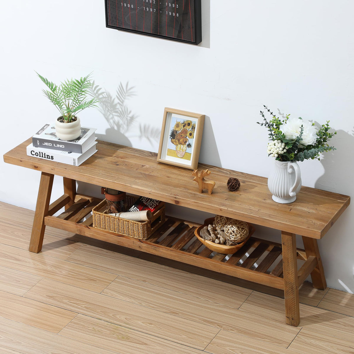 Solid Wood Bench with Storage Shelf M1861