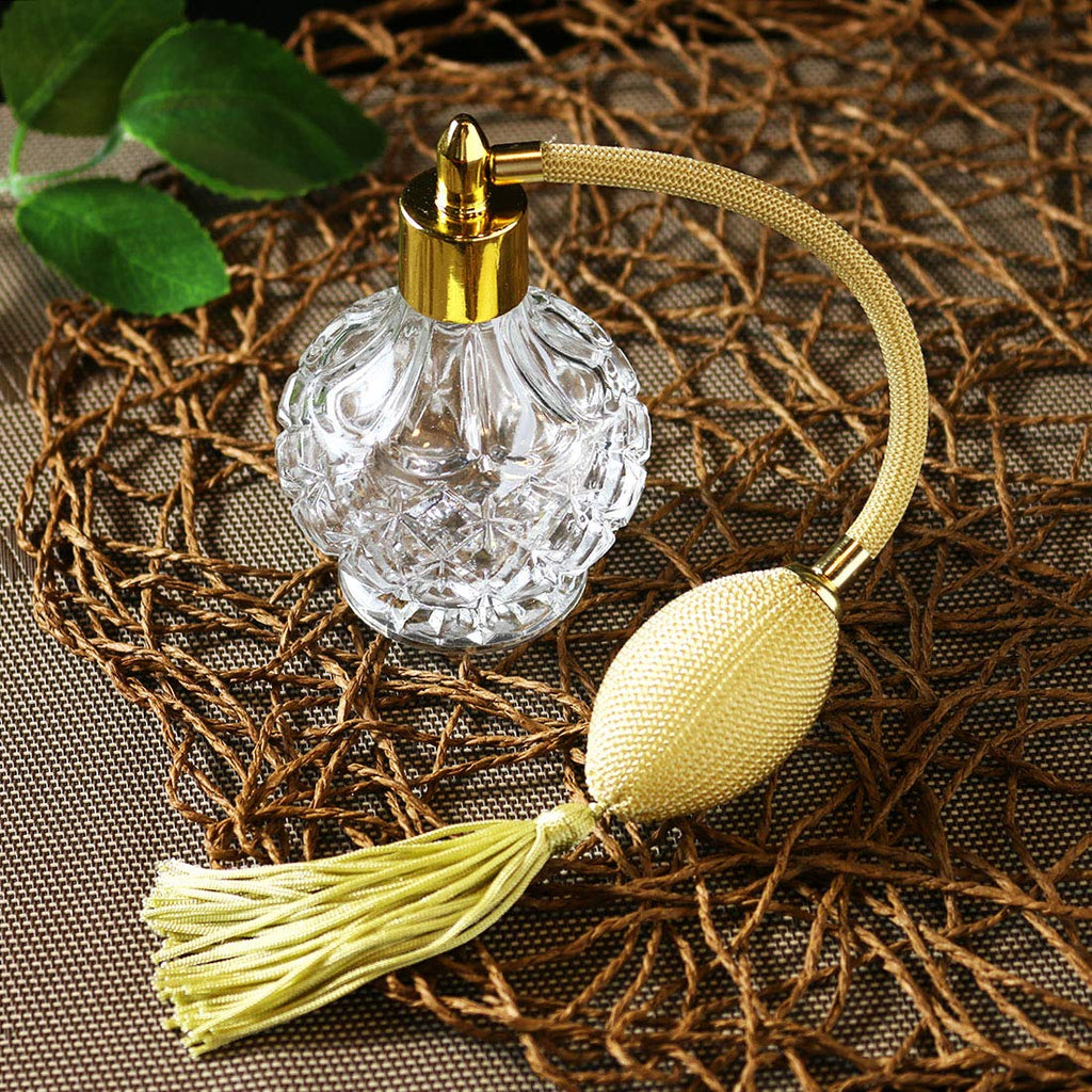 Clear Checked Carved Glass Refillable Perfume Bottle with Spray Atomizer, Pack of 2 N585