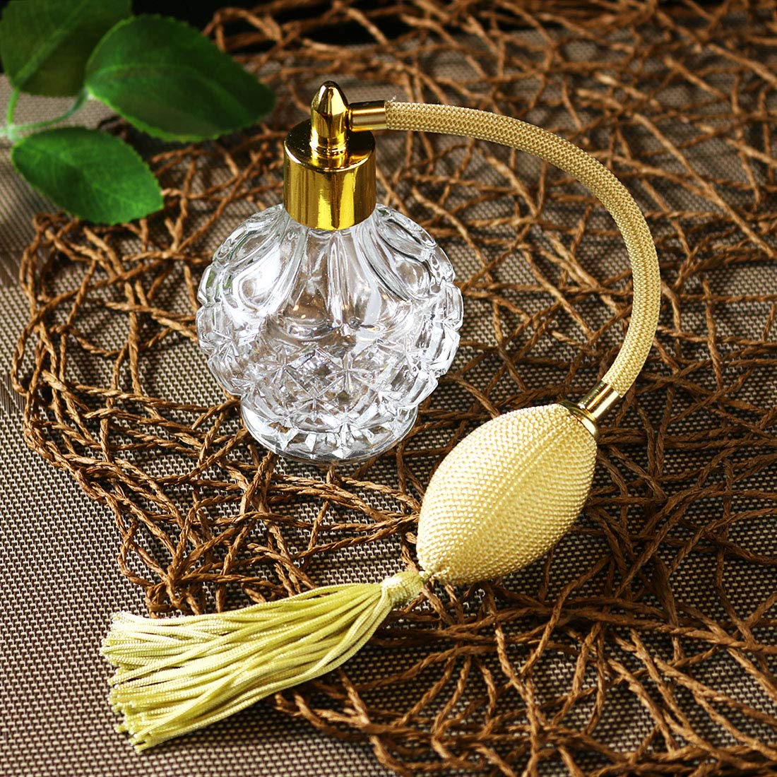 Clear Checked Carved Glass Refillable Perfume Bottle with Spray Atomizer, Pack of 2 N585