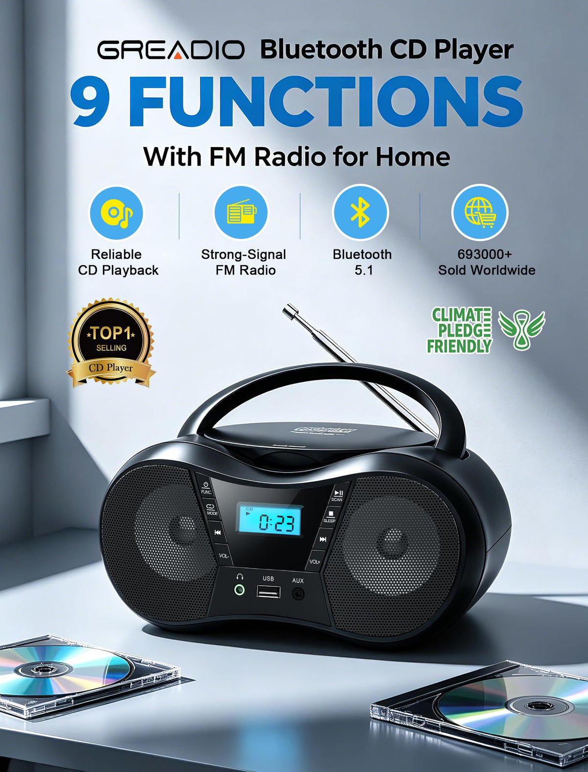 Portable Boombox CD Player with Bluetooth D860