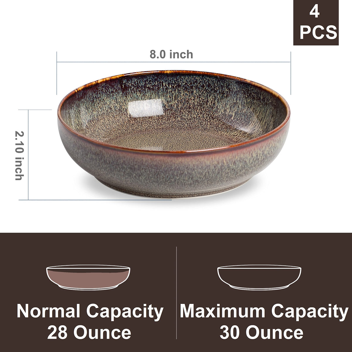 Ceramic bowls set of 4 8" Caramel Brown K2263