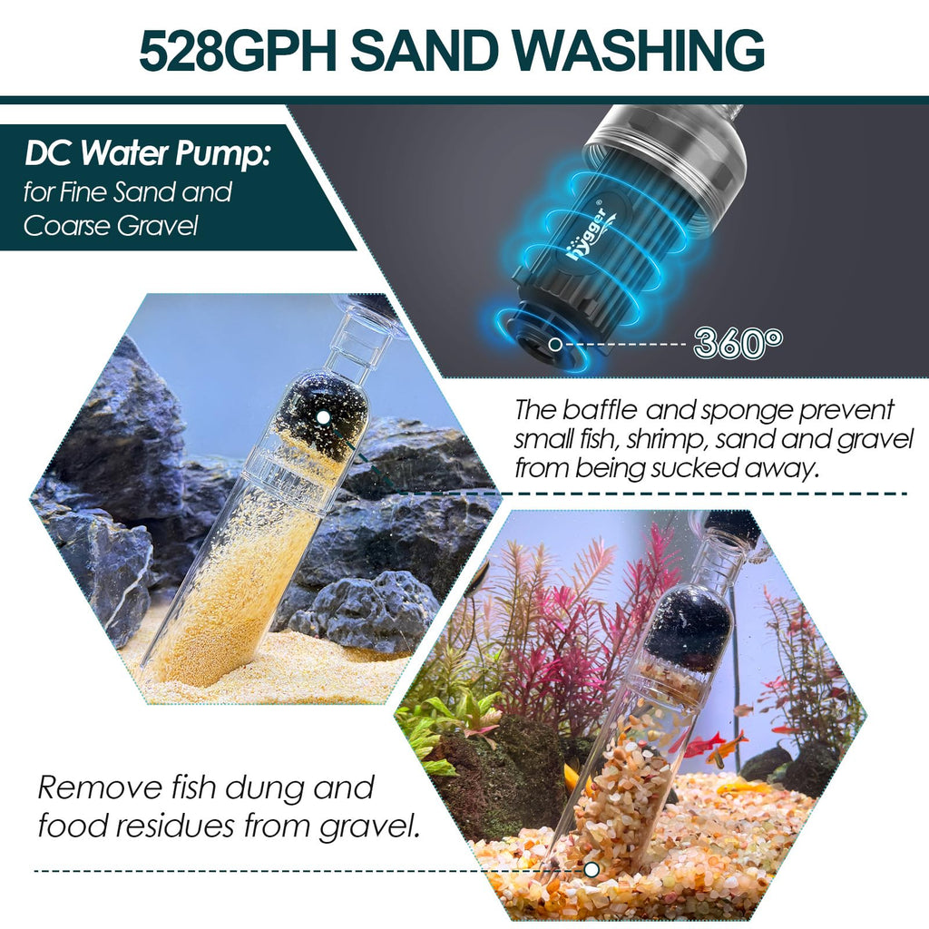 Electric Aquarium Gravel Cleaner, 528GPH Fish Tank Vacuum, 5-in-1 Sand Washer Water Changer Kit C452