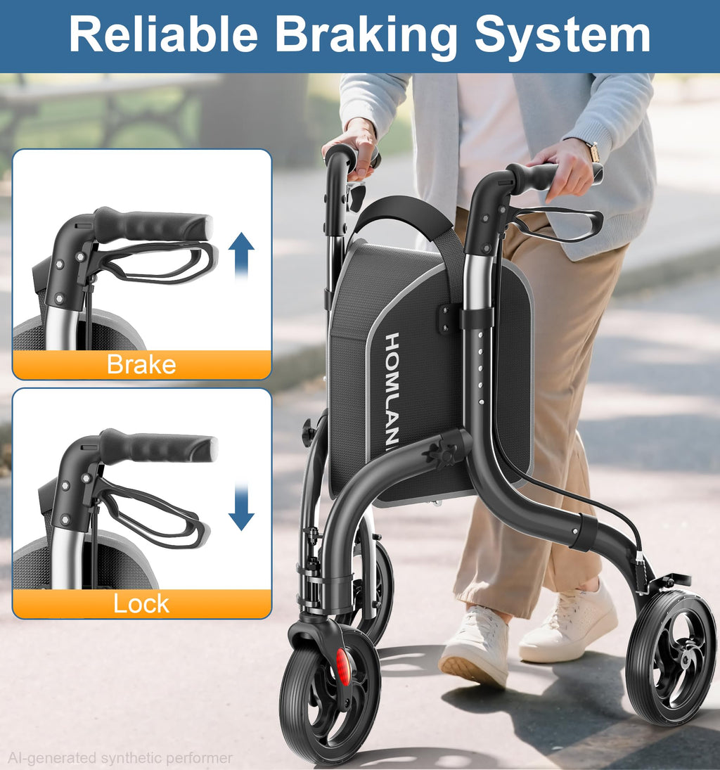 Foldable 3 Wheel Walkers Lightweight Aluminum Frame C2261