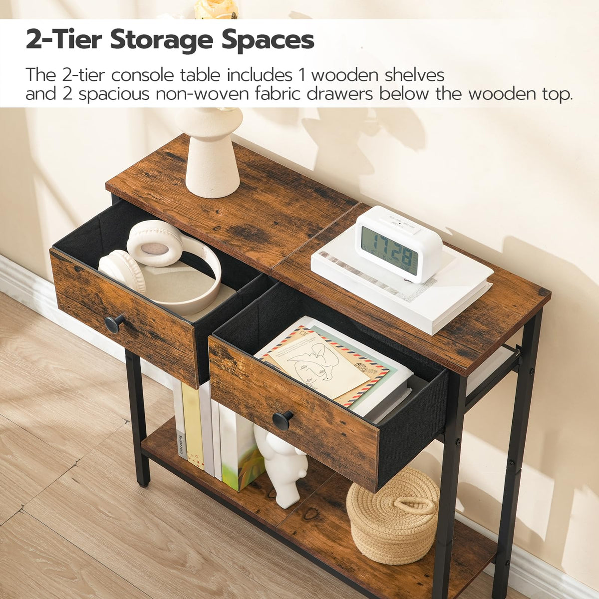 29.5" Narrow Console Table with 2 Fabric Drawers V270
