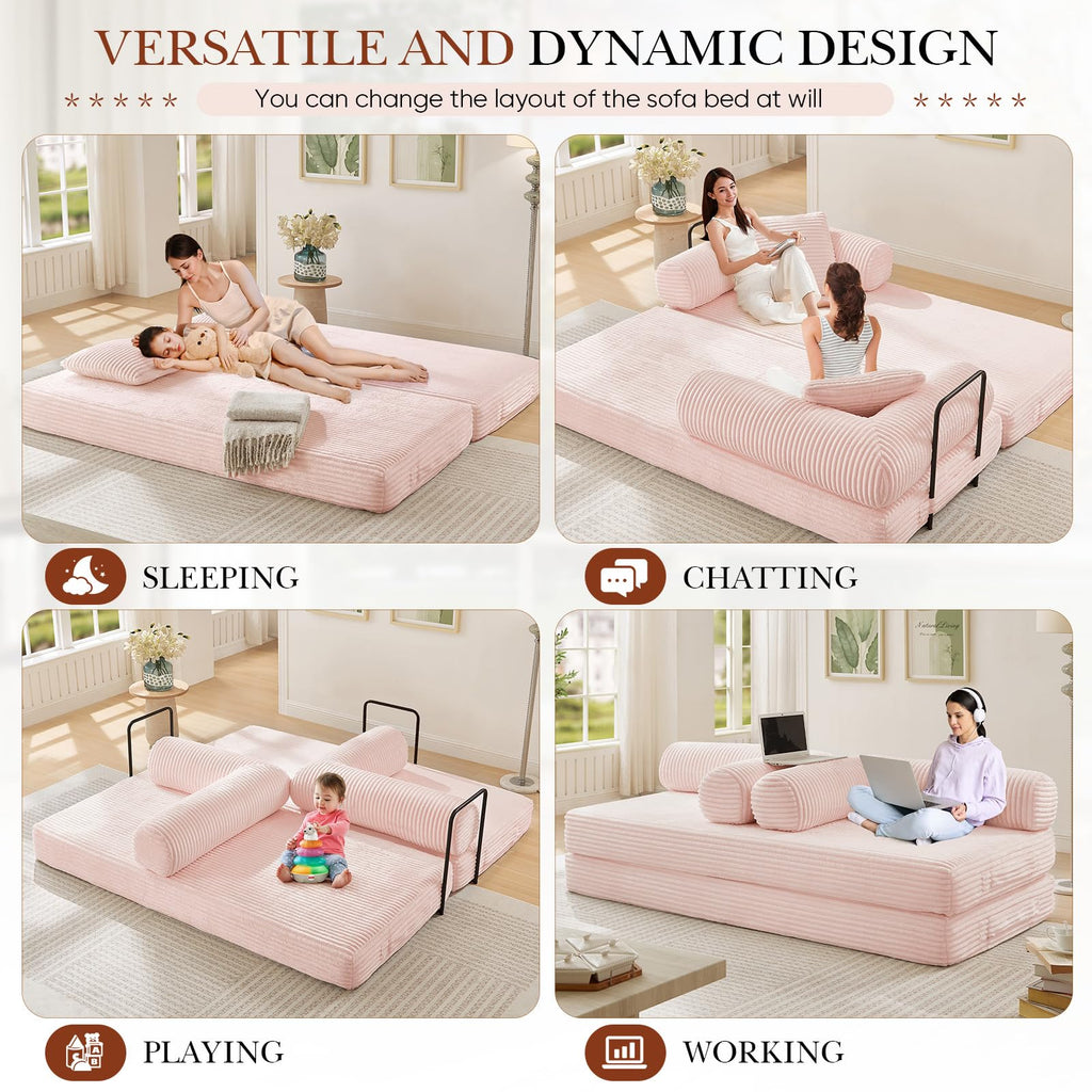 Pink Corduroy Convertible Sleeper Sofa Bed W55831