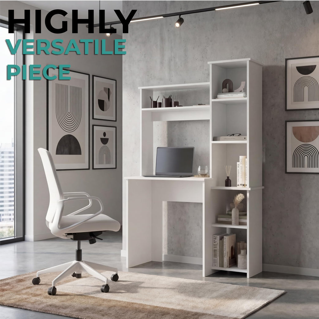 White Small Desk with Hutch and Bookshelf U9418