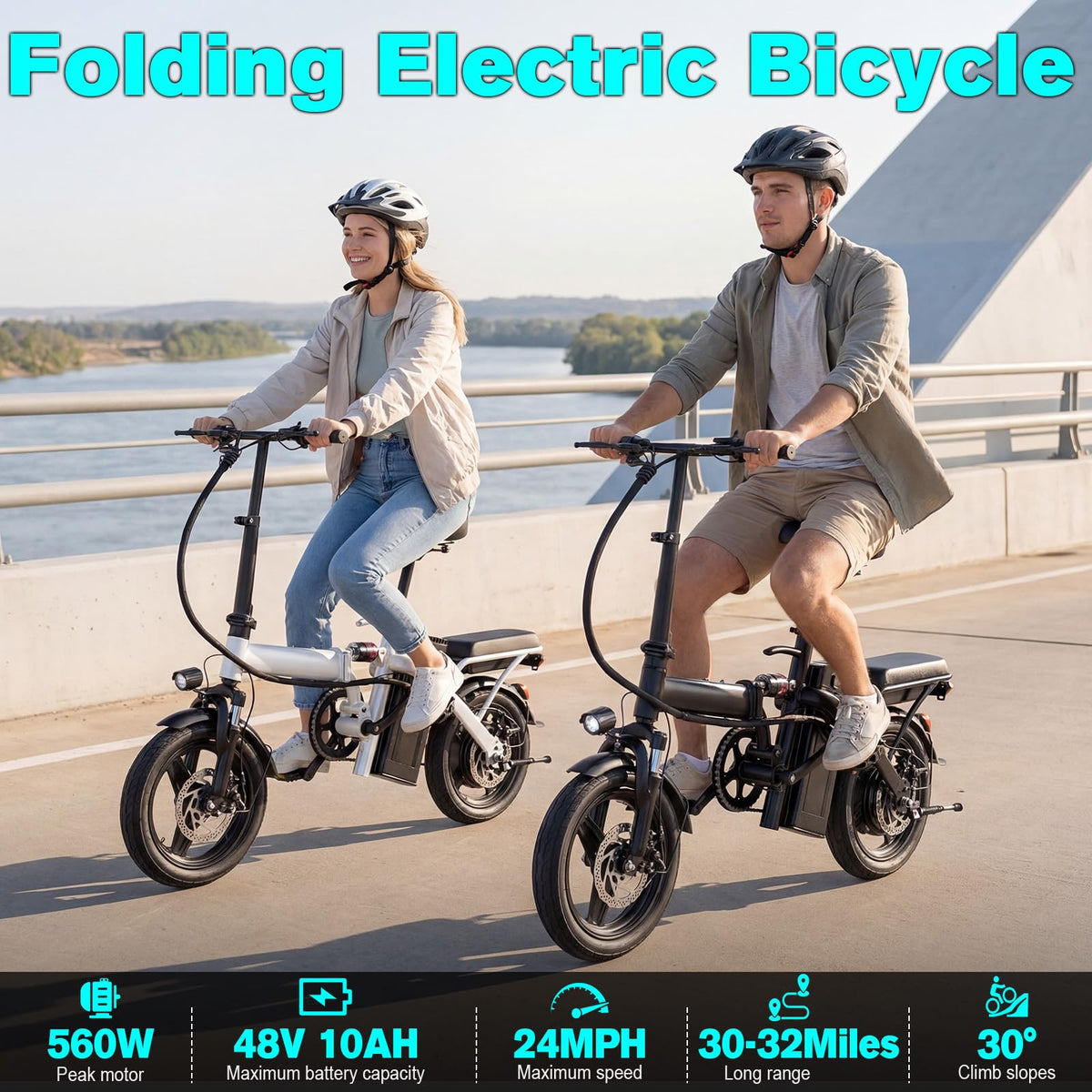 560W Motor 24MPH 32 Miles Range 48V 10Ah Battery 14" Foldable Electric Bike with Basket G122593