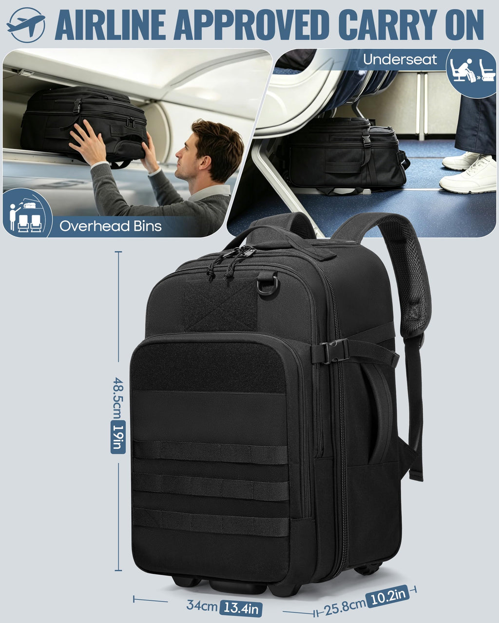 17 Inch Rolling Tactical Laptop Backpack with Wheels W49268