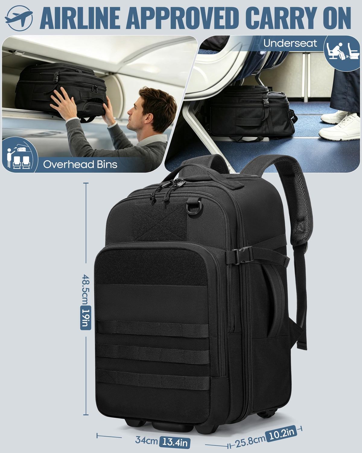 17 Inch Rolling Tactical Laptop Backpack with Wheels W49268