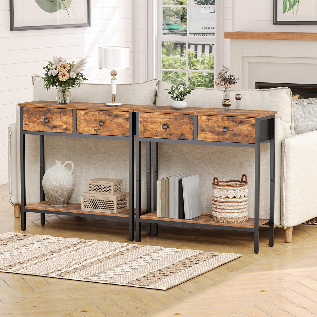 29.5" Narrow Console Table with 2 Fabric Drawers V270