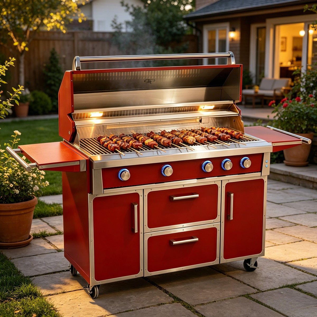 49" 5-Burner Red Propane Gas BBQ Grill H90408