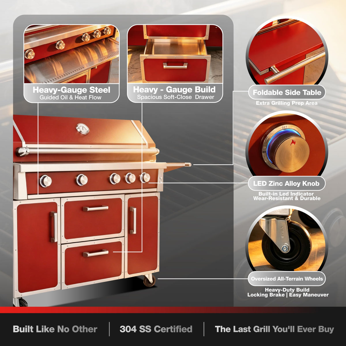 49" 5-Burner Red Propane Gas BBQ Grill H90408