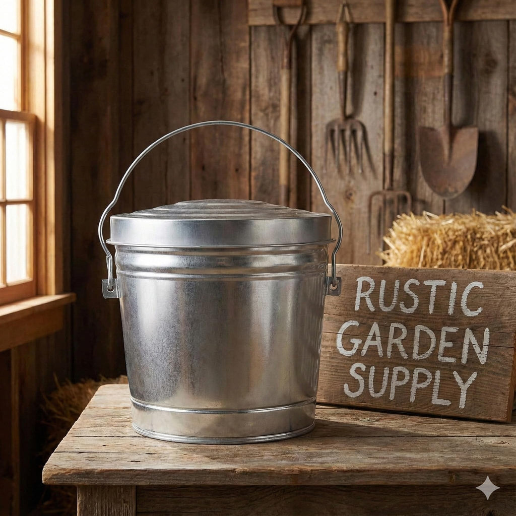 6-Gallon Galvanized Steel Trash Can with Locking Lid X197