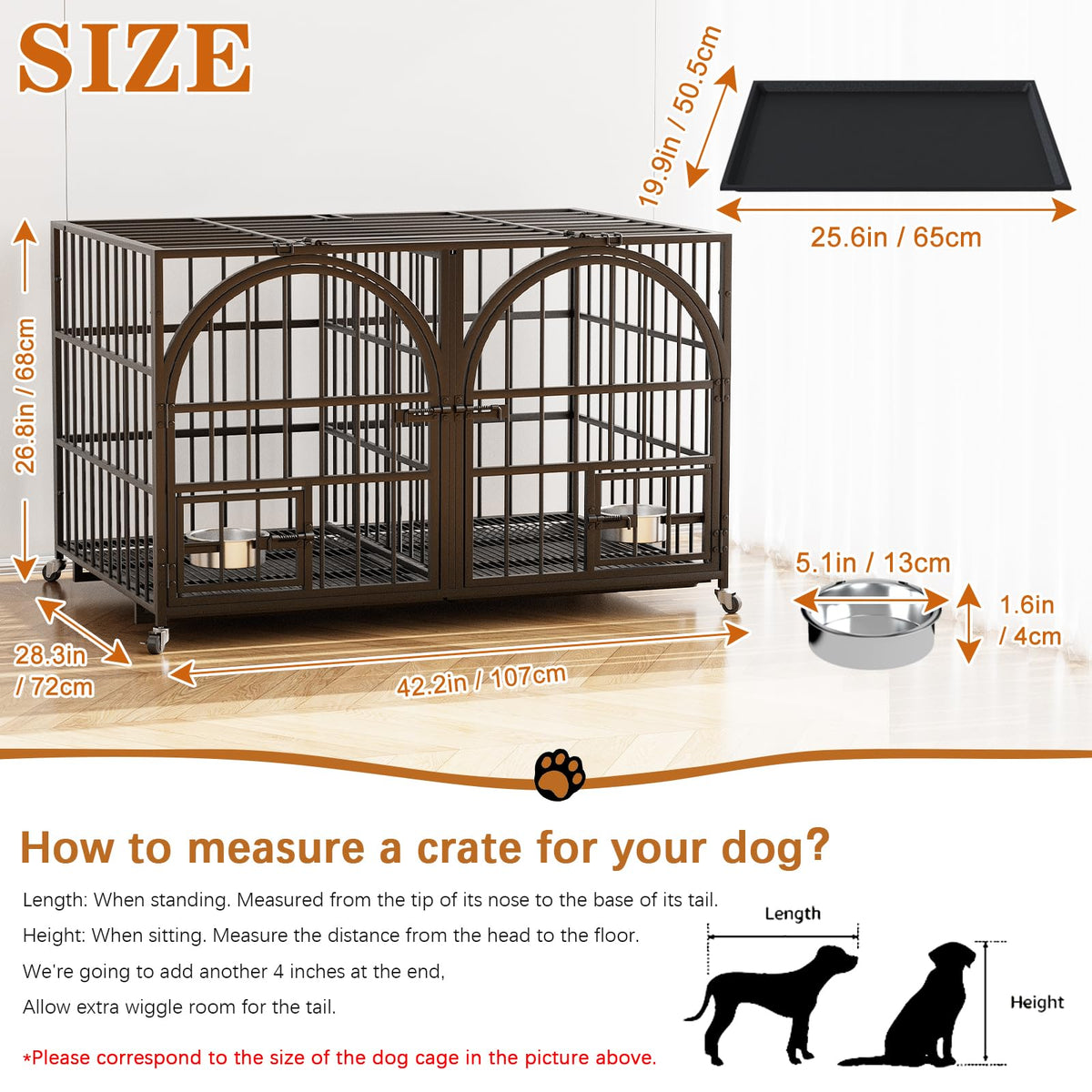 42" Heavy Duty Metal Dog Crate with Divider O8704