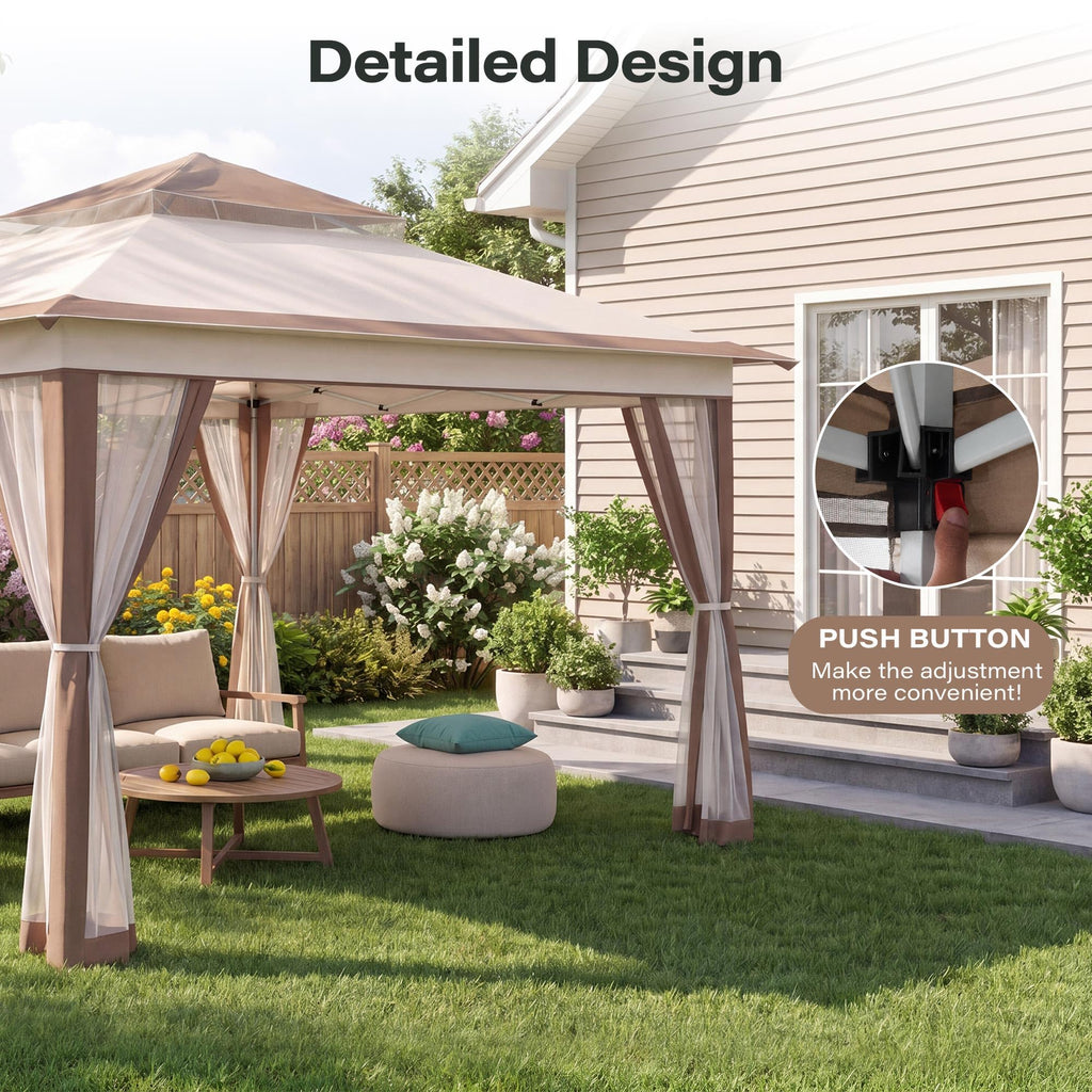 12x12 Pop Up Gazebo Canopy Tent with Mosquito Netting, Khaki J175