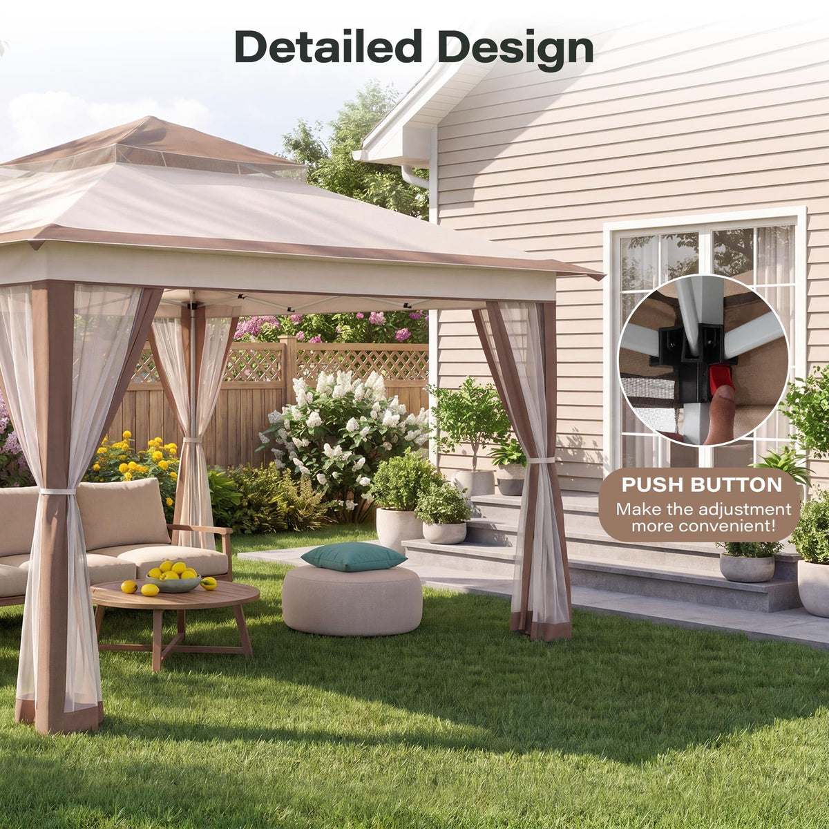 12x12 Pop Up Gazebo Canopy Tent with Mosquito Netting, Khaki J175