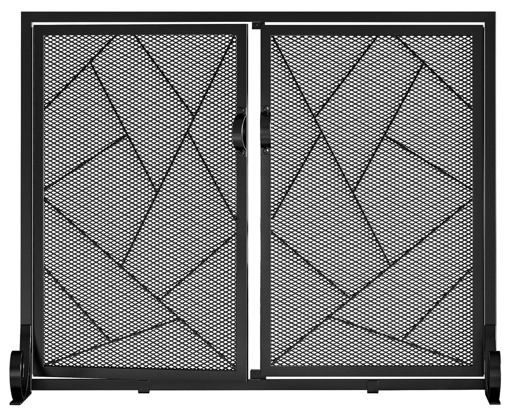 Hinged Fireplace Screen Iron Frame Fire Guard R433911