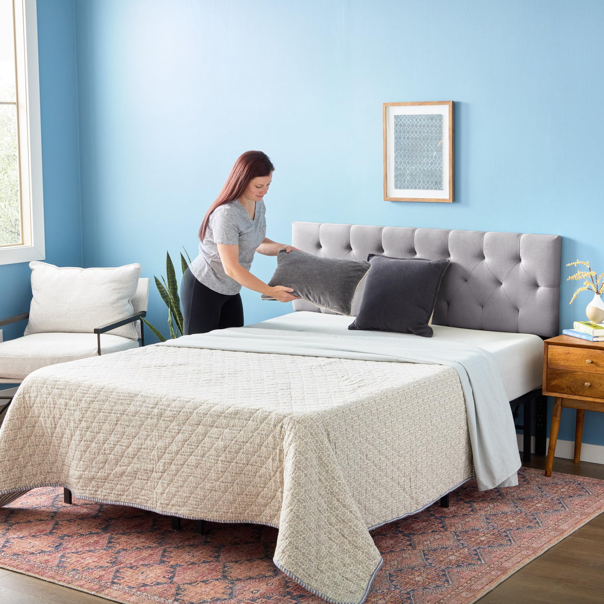 Stone Queen Size Upholstered Headboard F1923