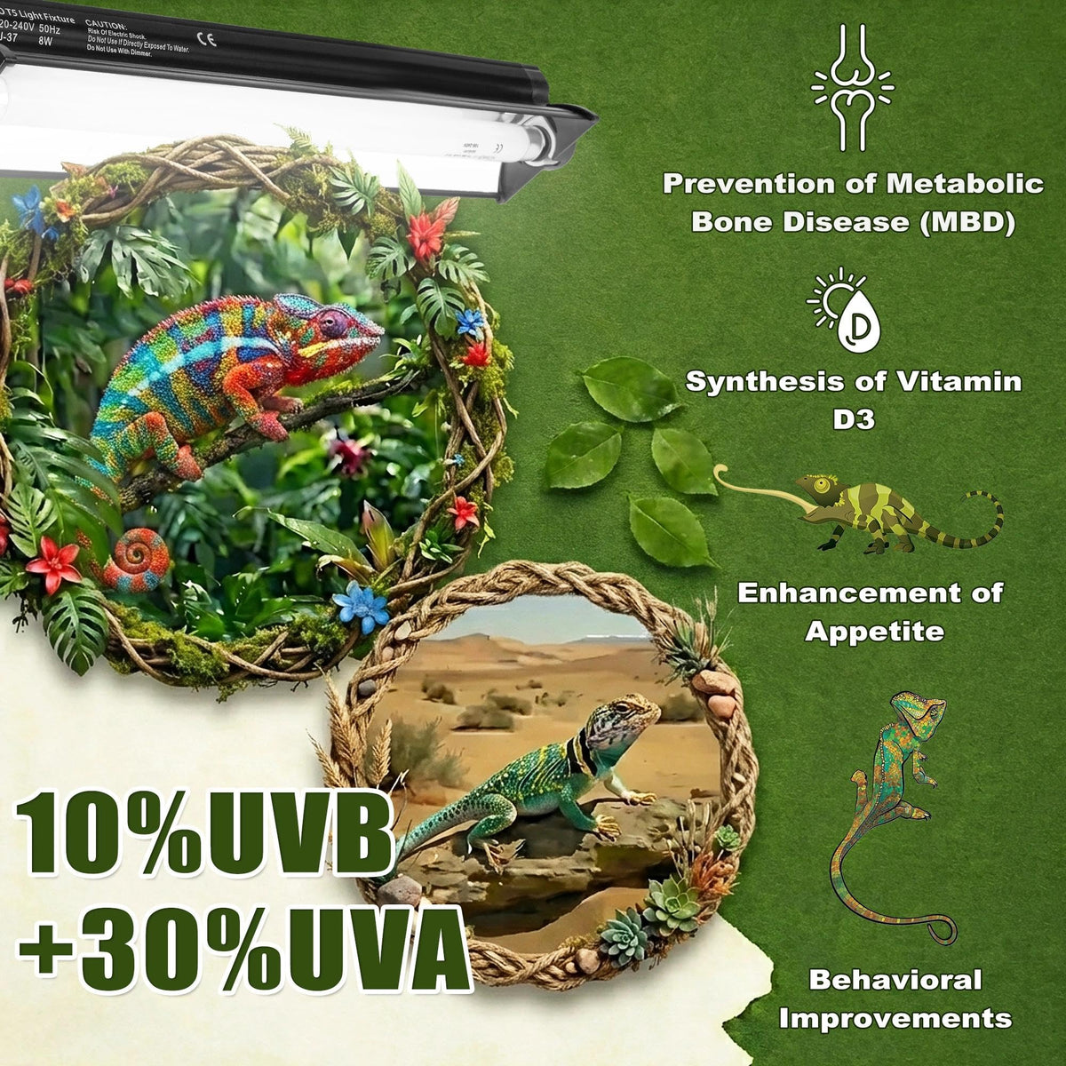 22.6" 14W 5.0 UVB Reptile Light Kit J8190