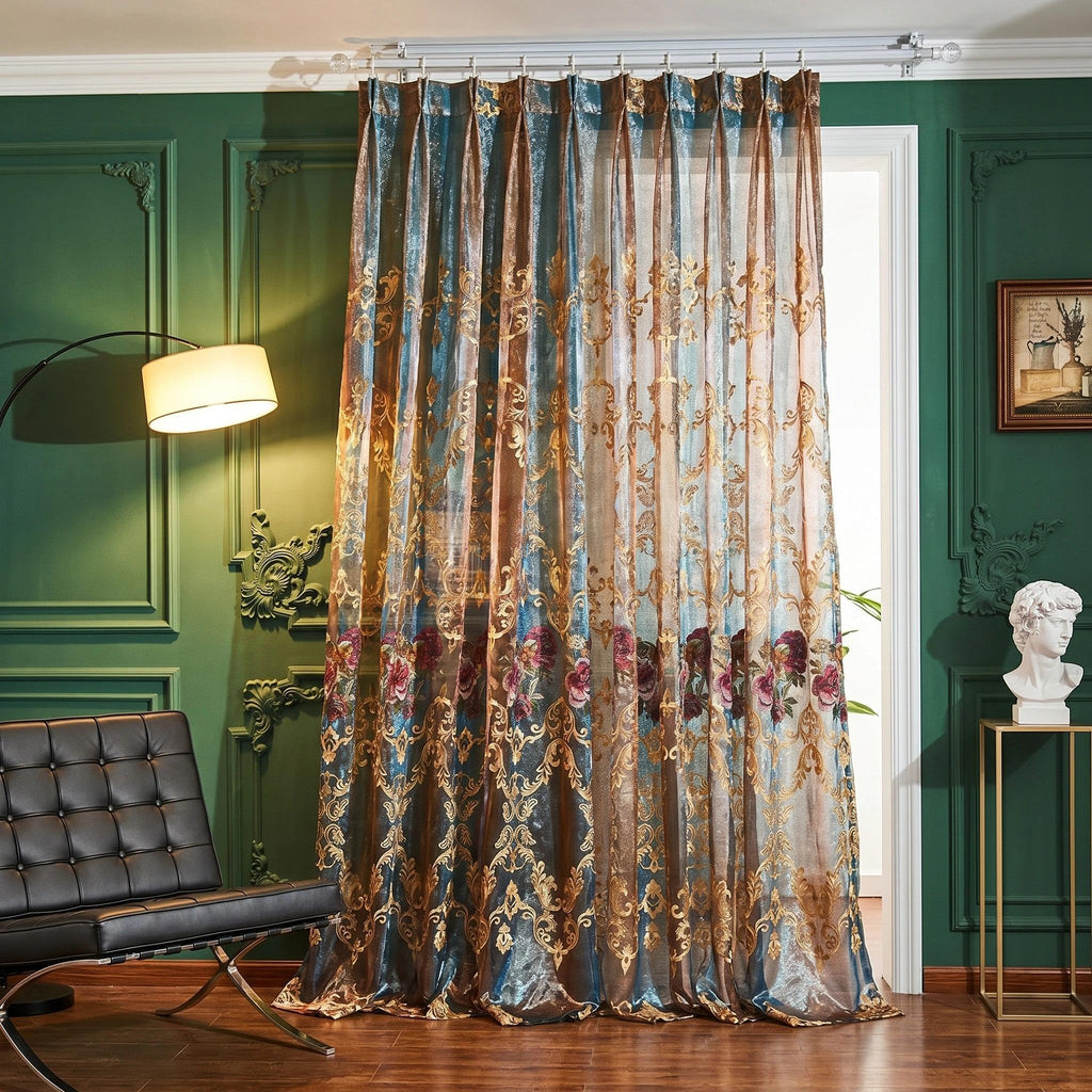 Embroidered Sheer Curtains with Floral Patterns 100"W x 84"L Z9391