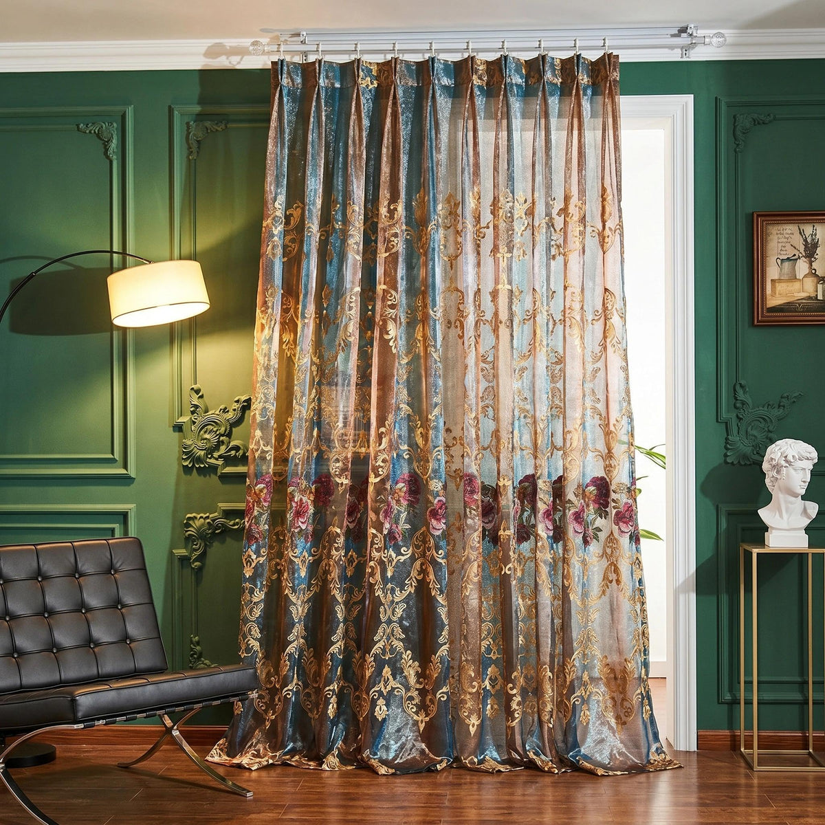 Embroidered Sheer Curtains with Floral Patterns 100"W x 84"L Z9391