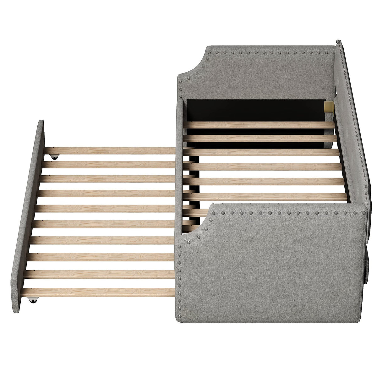 Twin Size Gray Linen Upholstered Daybed with Trundle J736