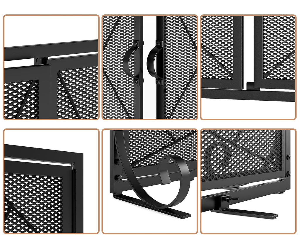 Hinged Fireplace Screen Iron Frame Fire Guard R433911