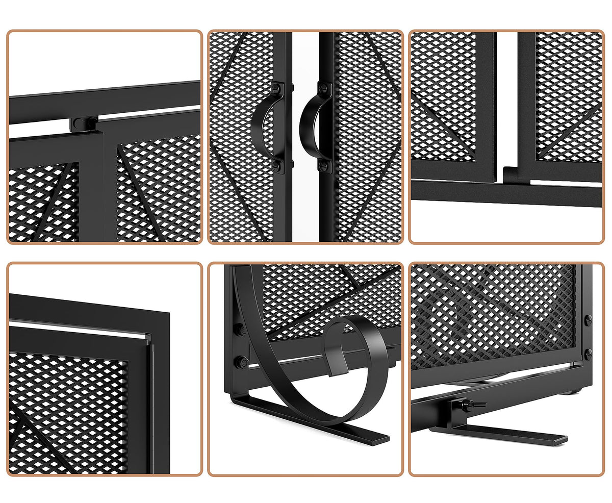 Hinged Fireplace Screen Iron Frame Fire Guard R433911