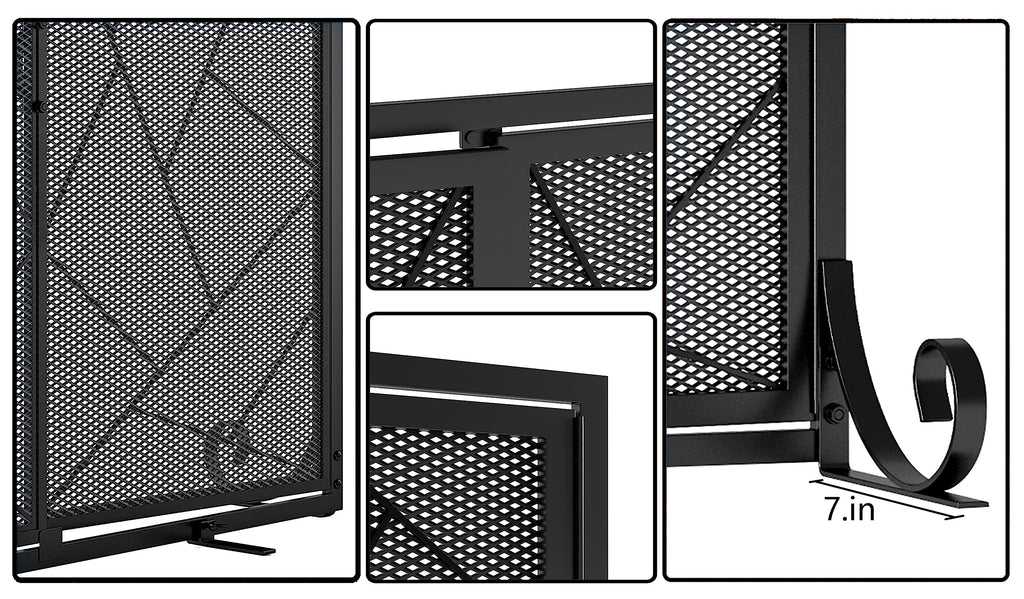 Hinged Fireplace Screen Iron Frame Fire Guard R433911