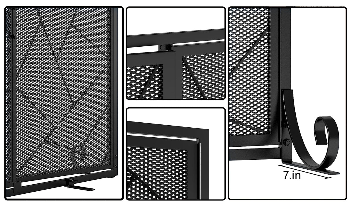 Hinged Fireplace Screen Iron Frame Fire Guard R433911