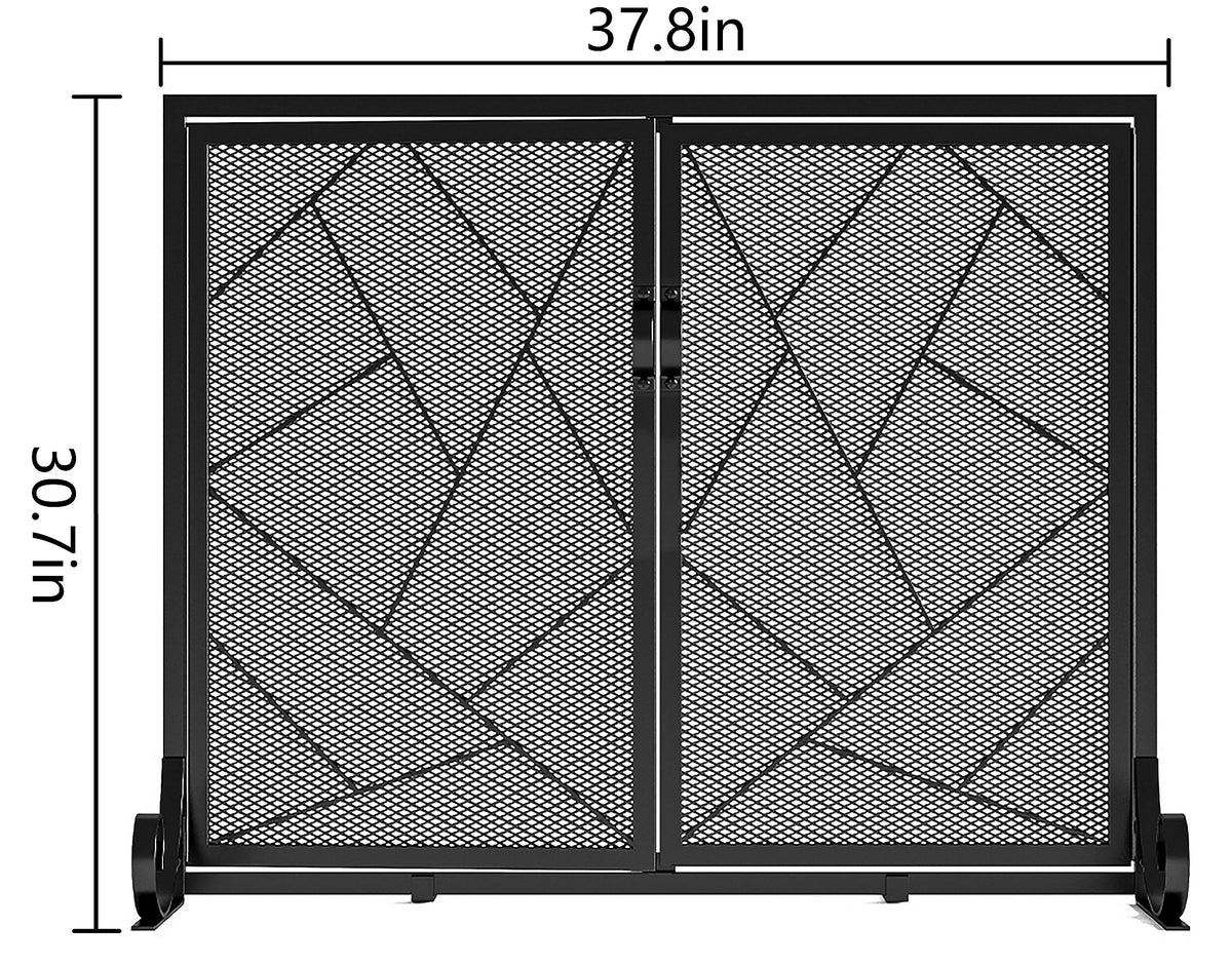 Hinged Fireplace Screen Iron Frame Fire Guard R433911