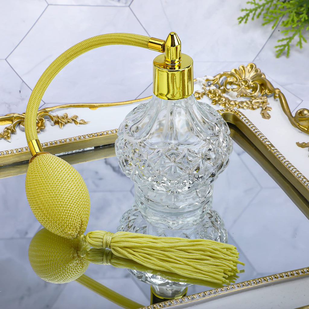 Clear Checked Carved Glass Refillable Perfume Bottle with Spray Atomizer, Pack of 2 N585