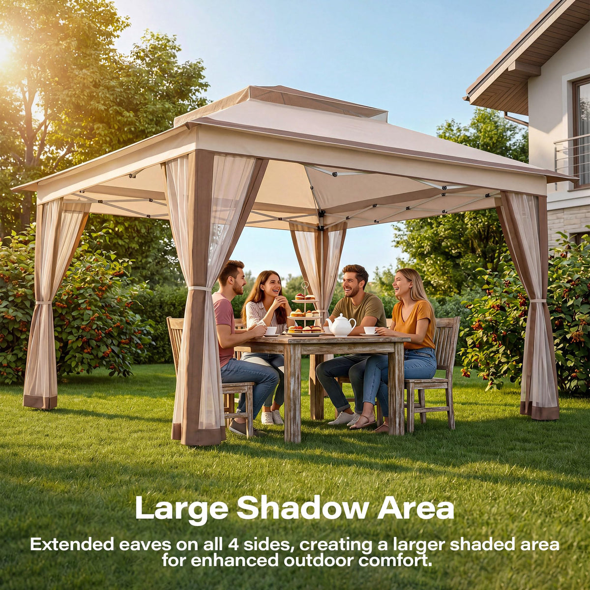 12x12 Pop Up Gazebo Canopy Tent with Mosquito Netting, Khaki J175