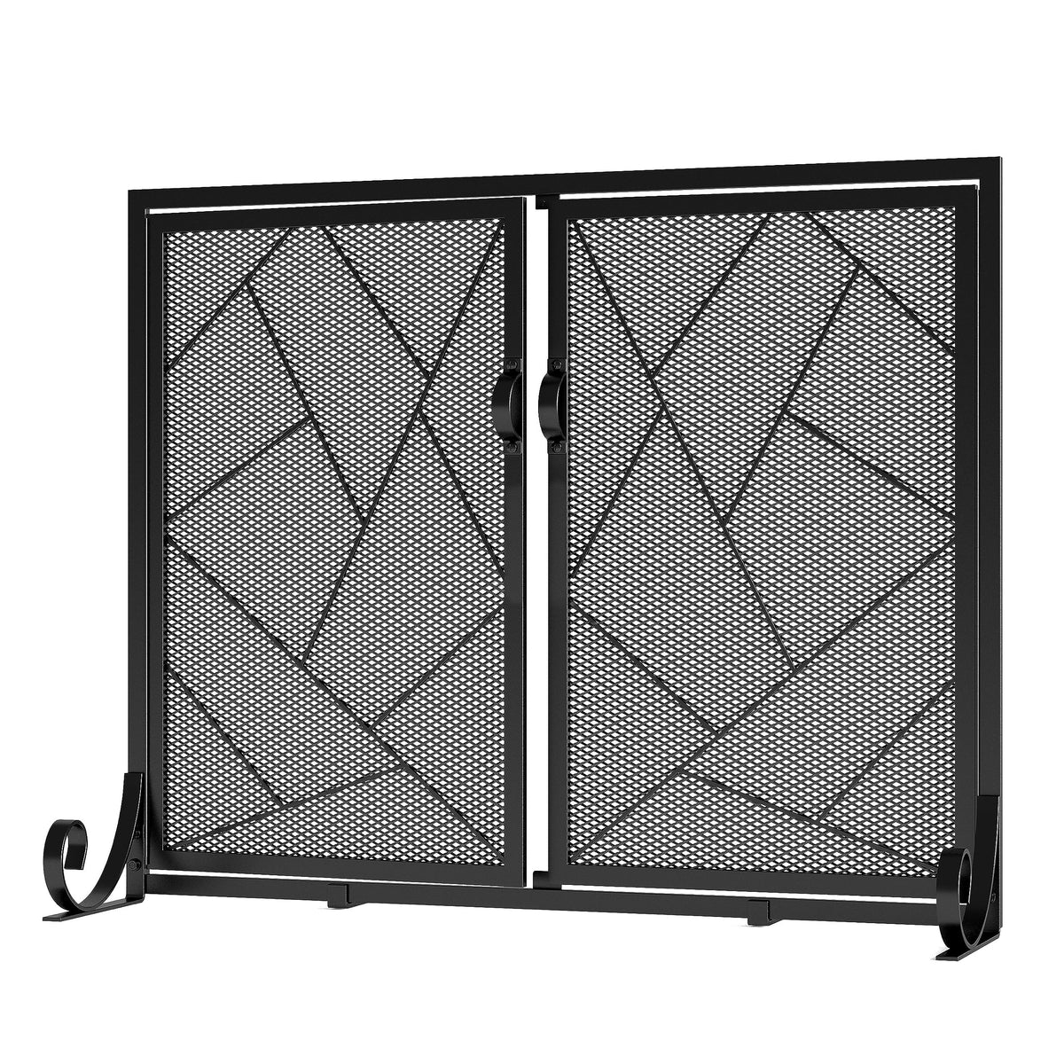 Hinged Fireplace Screen Iron Frame Fire Guard R433911