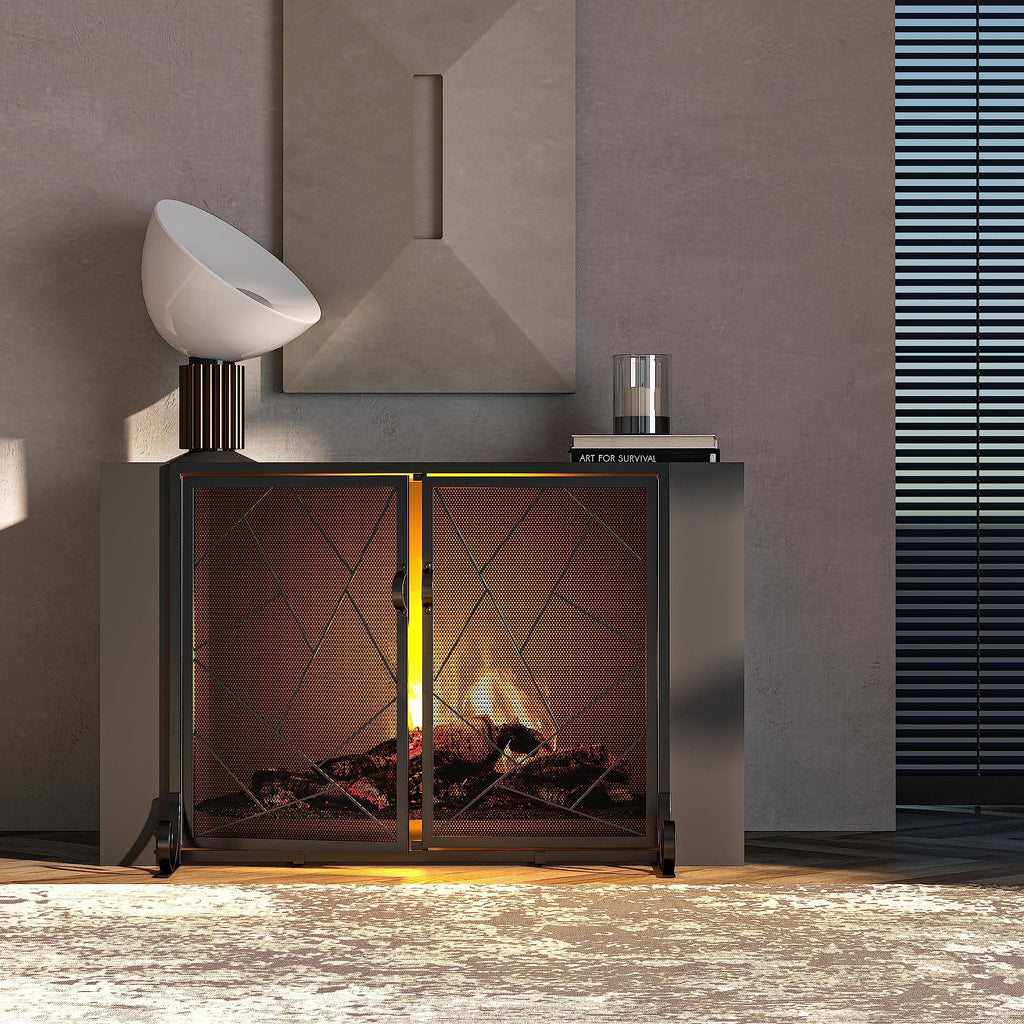 Hinged Fireplace Screen Iron Frame Fire Guard R433911