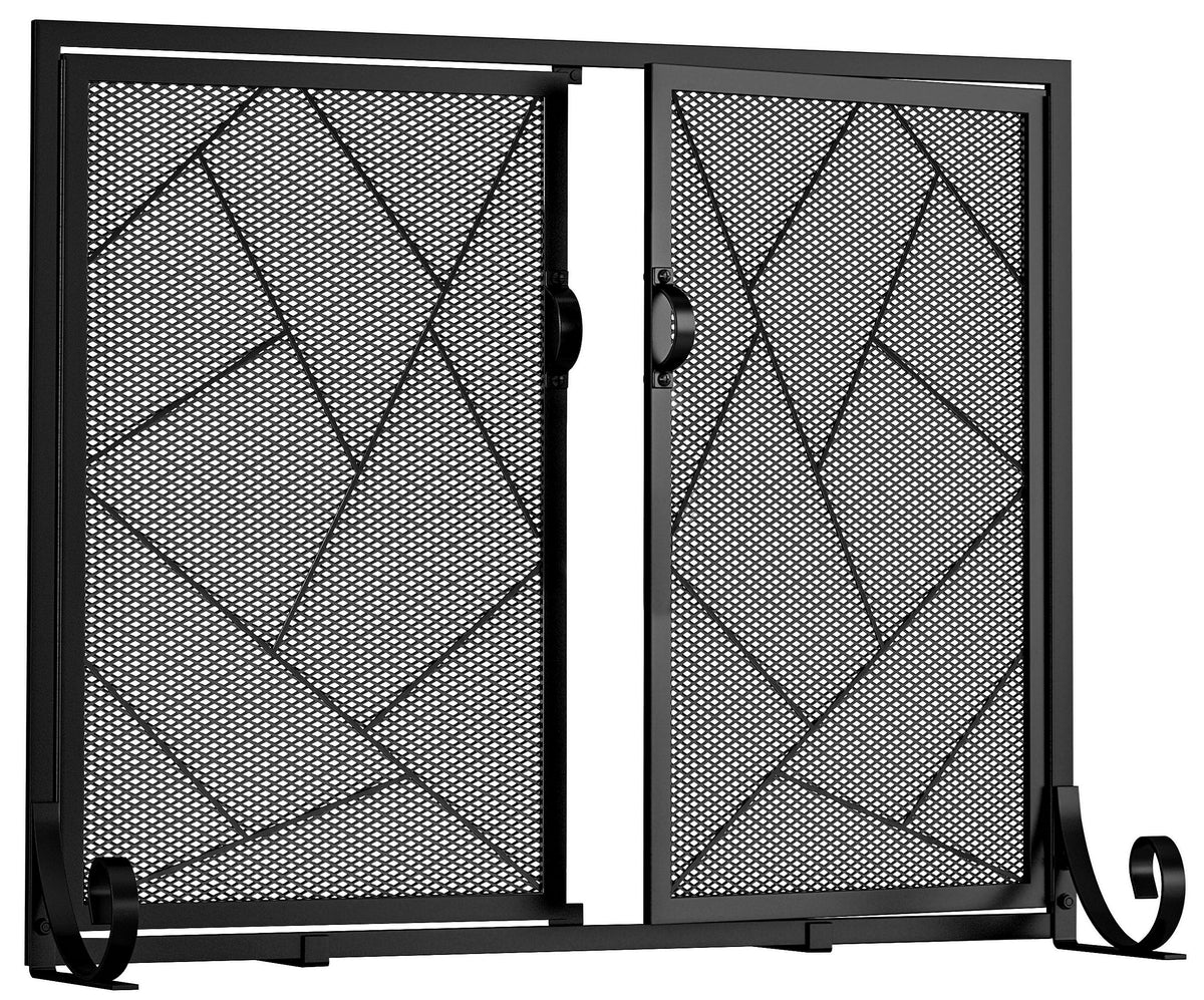 Hinged Fireplace Screen Iron Frame Fire Guard R433911